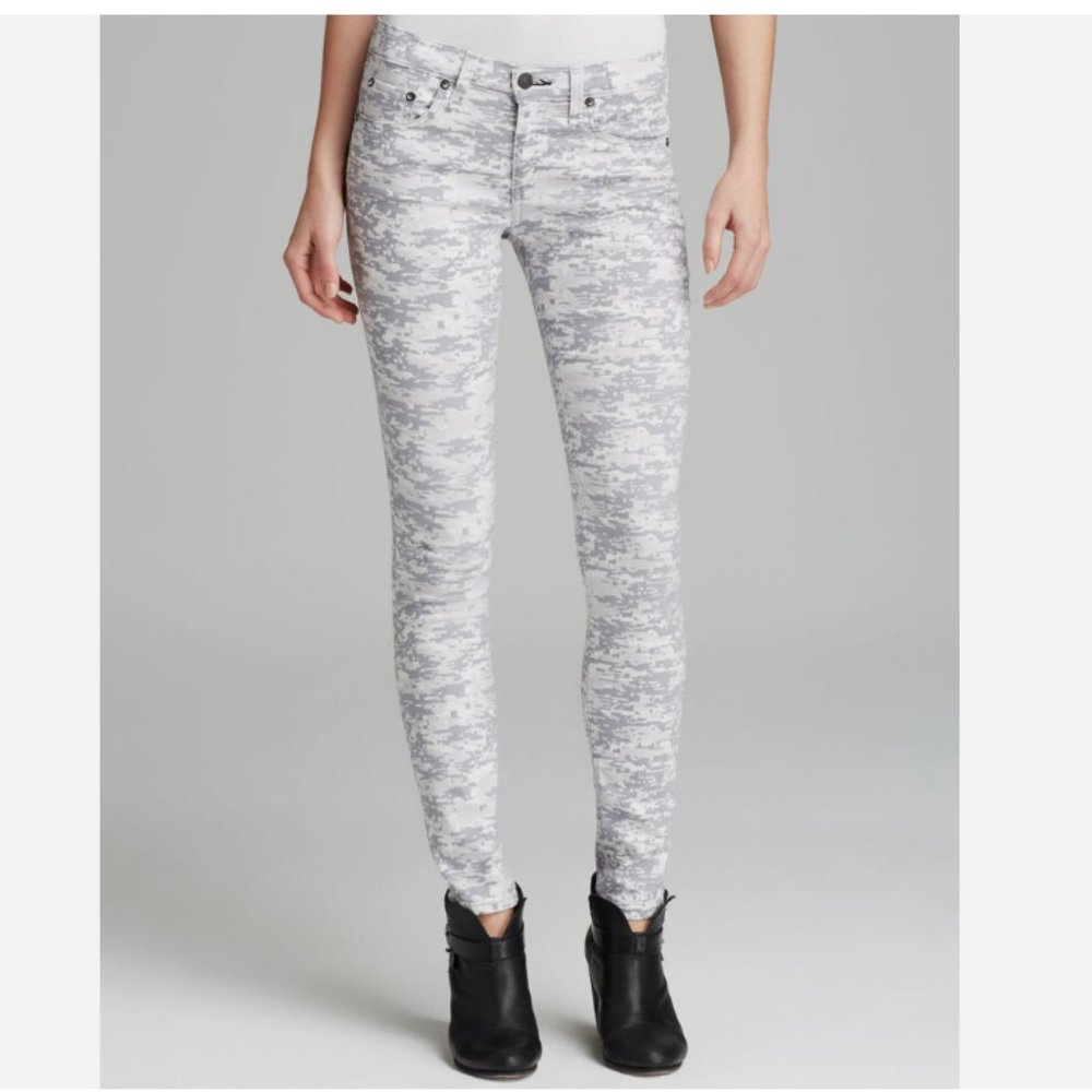 Rag & Bone Digital Camo Print Skinny Jean Gray Sz 26